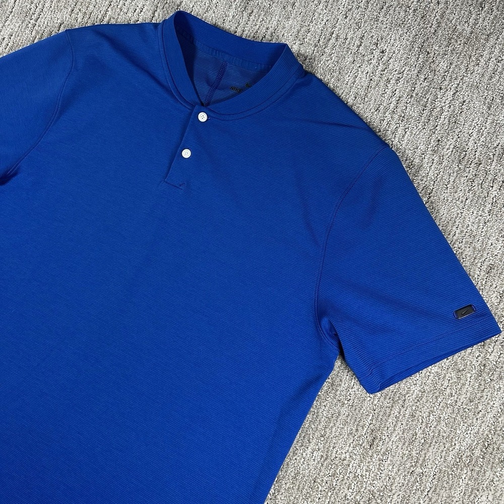 Nike Tiger Woods Polo Shirt Mens L Blue AeroReact Blade Collar Golf Oxbow BV1315